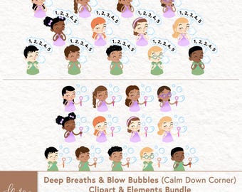 Deep Breaths and Blow Bubbles Calm Down Corner Icons and Elements Clipart Bundle, SEL, Montessori Classroom Decor (Digital Download)