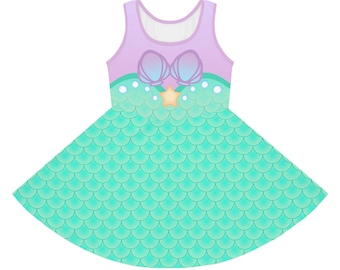 Mermaid Girls' Sleeveless Sun Dress | Mermaid Dress | Mommy and Me Dress | Mermaid Costume Dress | Christmas Dress | Matching Family Outfit