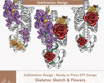 Ready to Press DTF Halloween graphic, Halloween PNG , Skeleton png , Roses png , Halloween Sublimation Design, Gothic Halloween