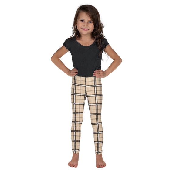 Kids Leggings Black White and Khaki Plaid Flannel Kids Leggings