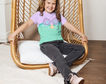 Light Pastel Purple Mermaid Youth Crew Neck T-shirt | Kids Mermaid Shirt | Mommy and Me Shirt | Cosplay Costume T Shirt