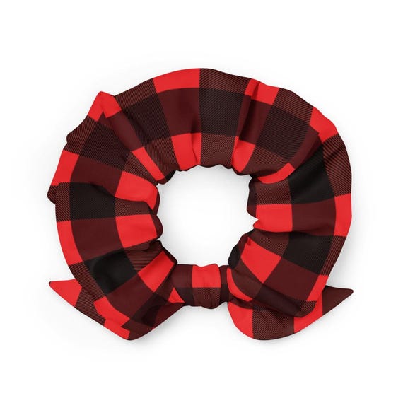 Buffalo Plaid Scrunchie | Red and Black Plaid Scrunchie  display picture 2