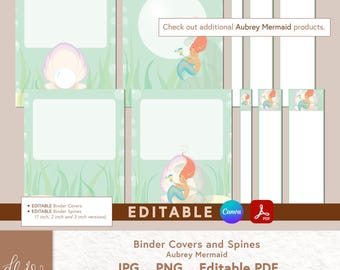 Editable Binder Covers and Spines Aubrey Mermaid Binder Covers and Spines Editable Scrapbook Autograph Book Binder Cover Template Mermaid