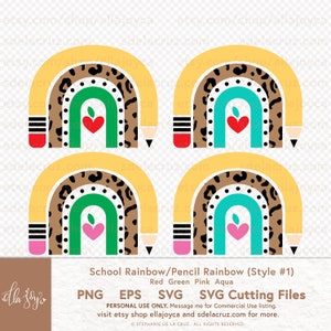 School Rainbow SVG PNG Pencil Rainbow Back to School svg png eps First Day of SVG kids room svg wall art montessori bookshelf library