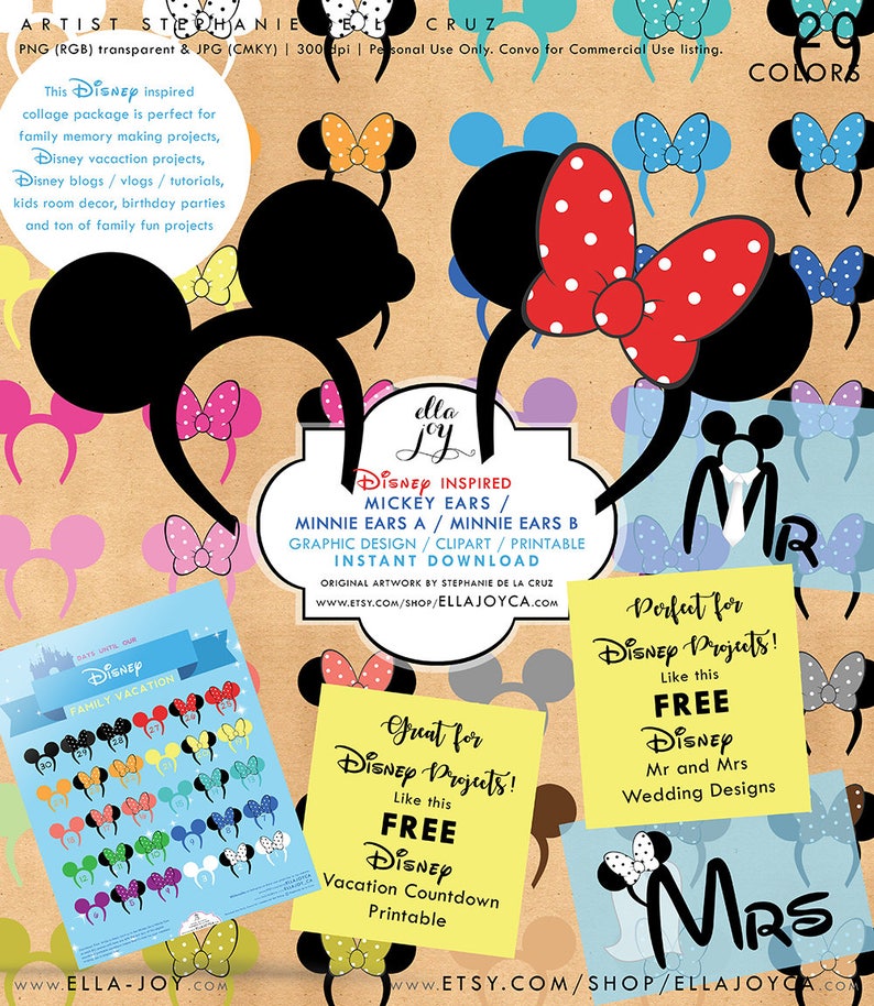 Mickey Ears Minnie Ears Disney Clipart Diy Party Printable Etsy