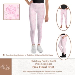 Jugend Rosa Blumen Leggings | Kinder Leggings rosa Blumen | Rosa Leggings | Mama und ich Leggings | Oster-Leggings | Passendes Familien Outfit