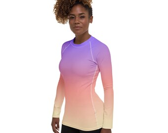 Ombre Women's Rash Guard | Yellow Pink Purple Ombre Swim Suit Women's Rash Guard | Mommy and Me Swimwear | Matching Family Swim