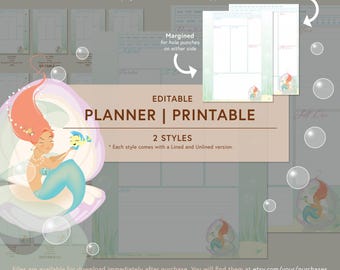 Printable Planner EDITABLE Undated Daily Planner Unlined and Lined Planner Templates Self Care Planner Letter Size Organizer