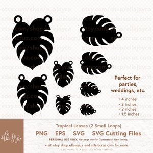 Tropical Leaves svg eps png svg Cutting Files palm leaf svg Monstera leaf SVG Tropical Leaves SVG Enchanted Leaves SVG 4, 3, 2 & 1.5 inches