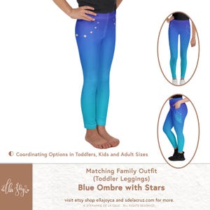 Kids Leggings | Blue Ombre with Stars Kids Leggings | Leggings for Girls and Toddlers | Mommy and Me Leggings | Matching Family Outfit