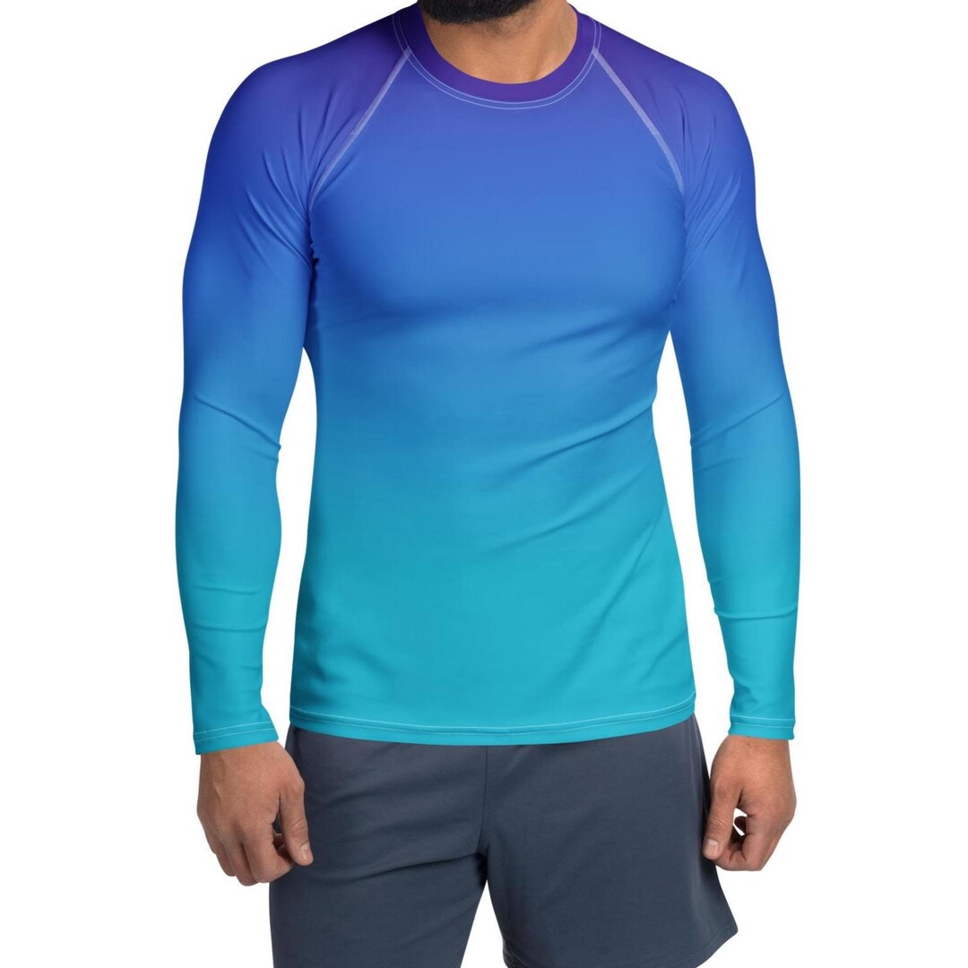 Men's Rash Guard Blue Blue Ombre Men's Rash Guard | Blue Ombre Swim Suit Adult Rash Guard ...