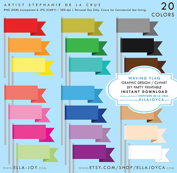 Flag Clip Art Diy Party Printable Waving Flag Instant Digital Etsy