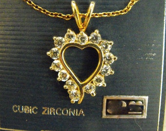 Sterling and Cubic Zirconia Heart Necklace