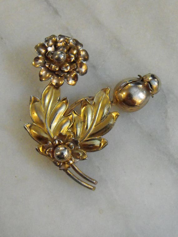 Gold Washed Sterling Silver Flower Brooch