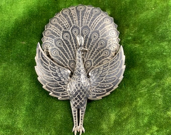 Vintage Siam Sterling Silver Peacock Brooch | Blue Enamel Bird Pin