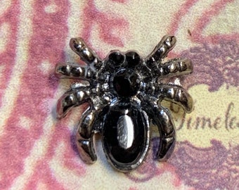 Small Black and Silver-tone Spider Pierced Earrings