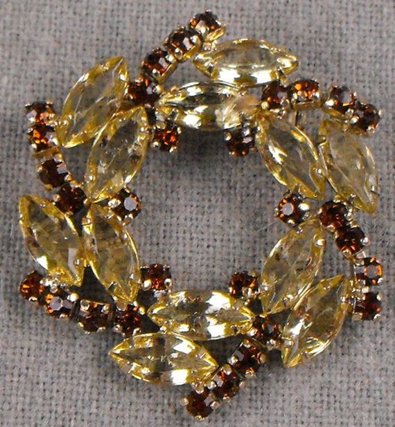 Circular Brooch Topaz Chatons and Citrine Navettes
