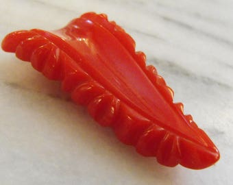 Vintage Carved Bakelite Dress Clip Red