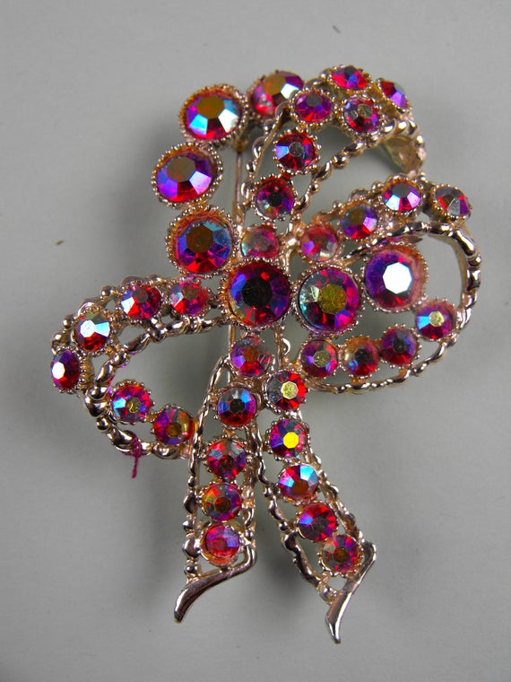 Red Aurora Borealis Bow Brooch - image 1