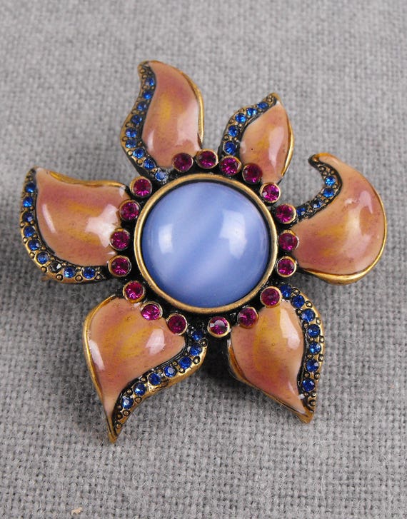 Enameled Copper Brooch Starfish shape - image 1