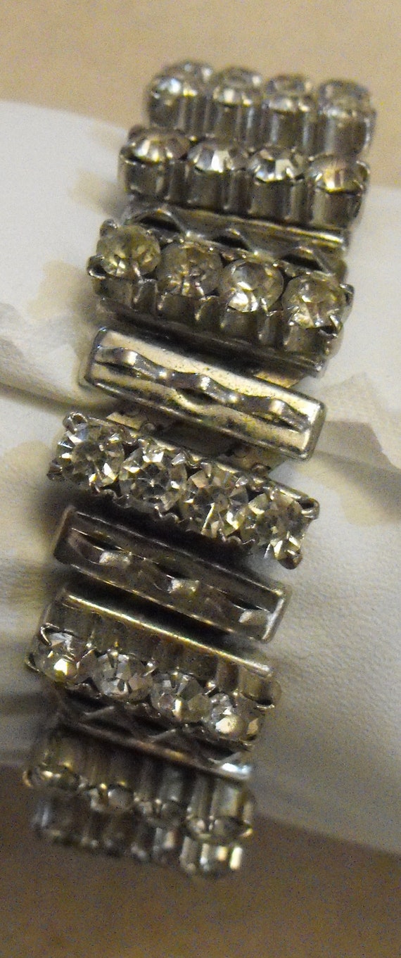 Art Deco Stretch Bracelet with Prong Mounted Rhin… - image 3