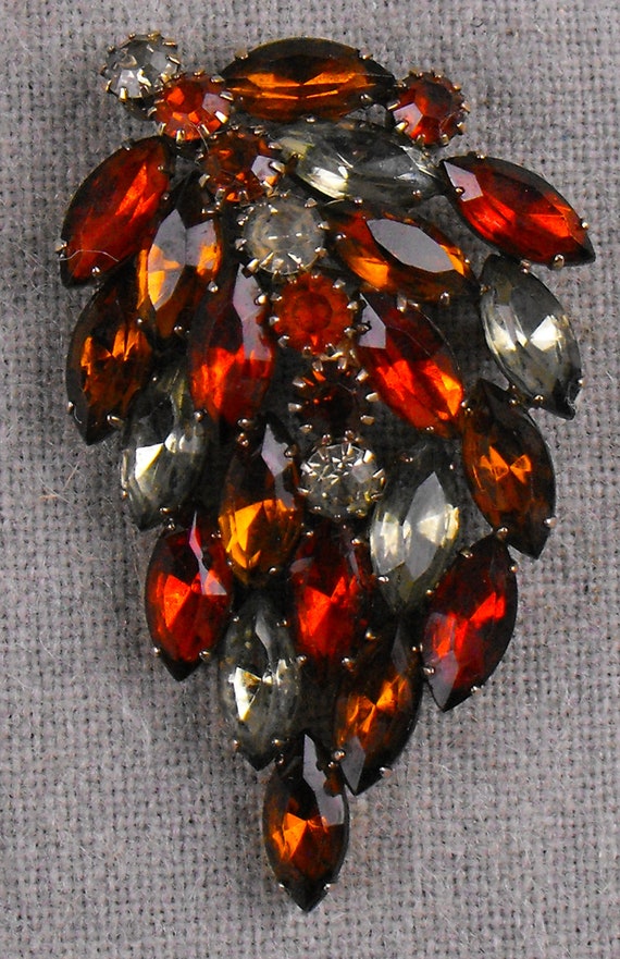 Vintage Autumn Leaf Style Amber and Smokey Quartz 