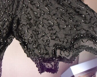 Festive Sheer Beaded Blouse Short Sleeved Scalloped Edges