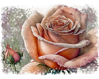 Antiqued Salmon Rose - Blank Note Card -Set of 6 High Gloss