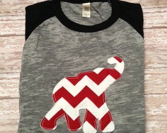 Alabama Crimson Tide Appliqued Raggedy Elephant  3/4 T-shirt