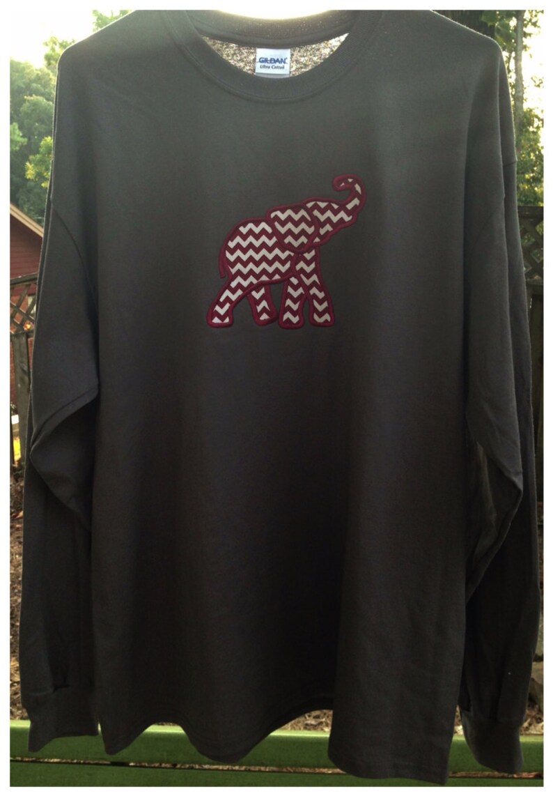 Alabama Crimson Tide Appliqued Elephant Long Sleeve T-shirt | Etsy