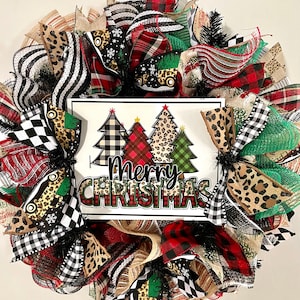 DIY Wreath Kit Merry Christmas Leopard Plaid Wreath Kit