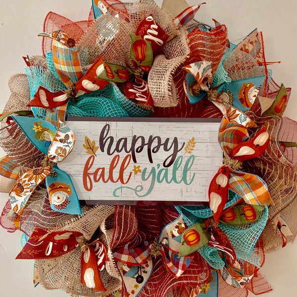 DIY Wreath Kit Fall Autumn Teal Happy Fall Y’all Wreath Kit