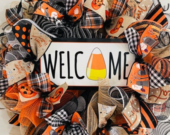 DIY Halloween Candy Corn Wreath Kit: Welcome Wreath, 26"