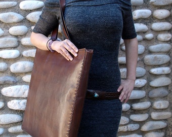 LEATHER HANDMADE BAG / Bag / Leather Bag / Leather Handbag / Handbag / Large Format Bag / Shoulder Bag / Pouch Bag / Laptop Bag / Brown Bag.
