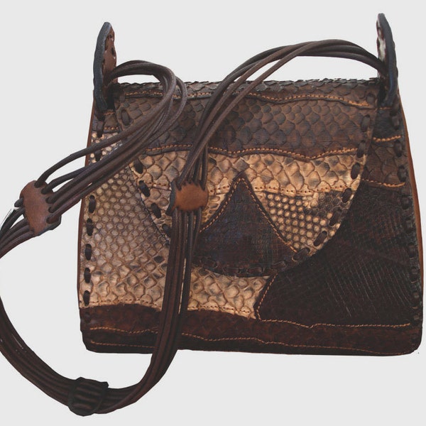 LEATHER HANDMADE BAG / Leather Bag / Bag / Leather Handbag / Handbag / Python Bag / Patchwork Bag / Shoulder Bag / Elbow Bag / Brown Bag.