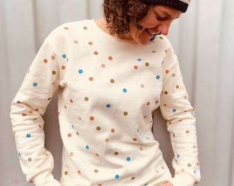 Damen Pullover Sweat DOTS, Sweatshirt mit bunten Punkten, Sweatshirt, Polka DOTS, auch als Kapuzenpullover im Shop, Konfetti, Größe 34-46
