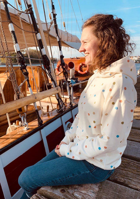 Damen Hoodie Sweat DOTS, Kapuzenpullover Damen mit bunten Punkten