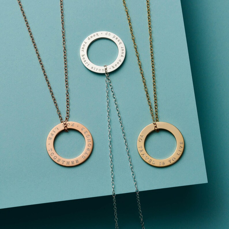 Personalised Necklace Roman Numerals Necklace Gift For Her Large Circle Message Necklace 25mm Anniversary Necklace