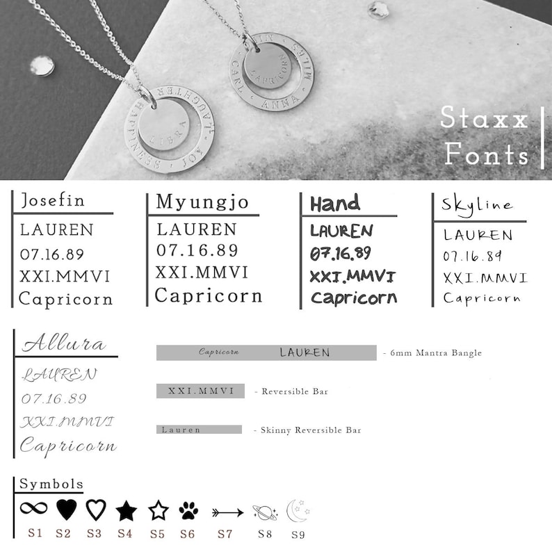 Personalised Mixed Rings Message Necklace Circle Necklace NC50 Custom Rings Pendant Necklace Roman Numerals Necklace