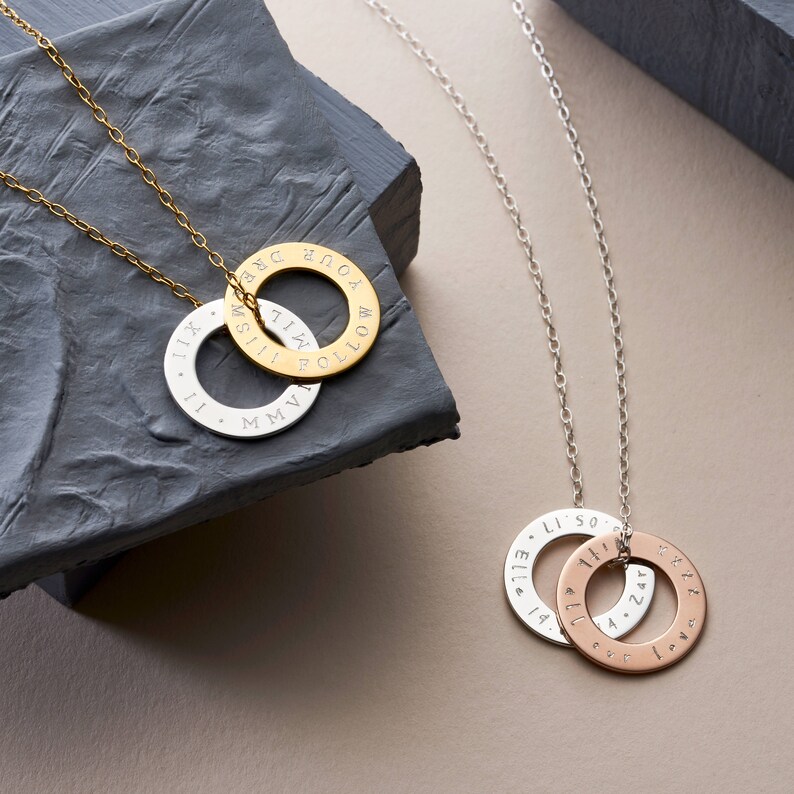 Personalised Mixed Rings Message Necklace Circle Necklace NC50 Custom Rings Pendant Necklace Roman Numerals Necklace