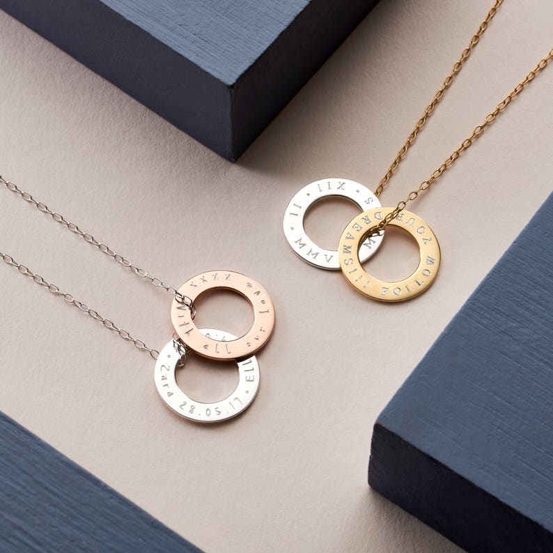 Personalised Mixed Rings Message Necklace Circle Necklace NC50 Custom Rings Pendant Necklace Roman Numerals Necklace