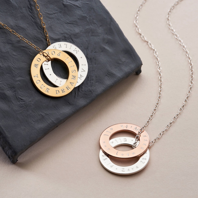 Personalised Mixed Rings Message Necklace Circle Necklace NC50 Custom Rings Pendant Necklace Roman Numerals Necklace