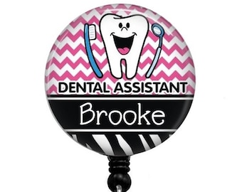 Dental Assistant Badge Reel - Hygienist Badge Holder - Badge Holder - ID Badge Reel - Name Badge Holder - Dental Badge Reel