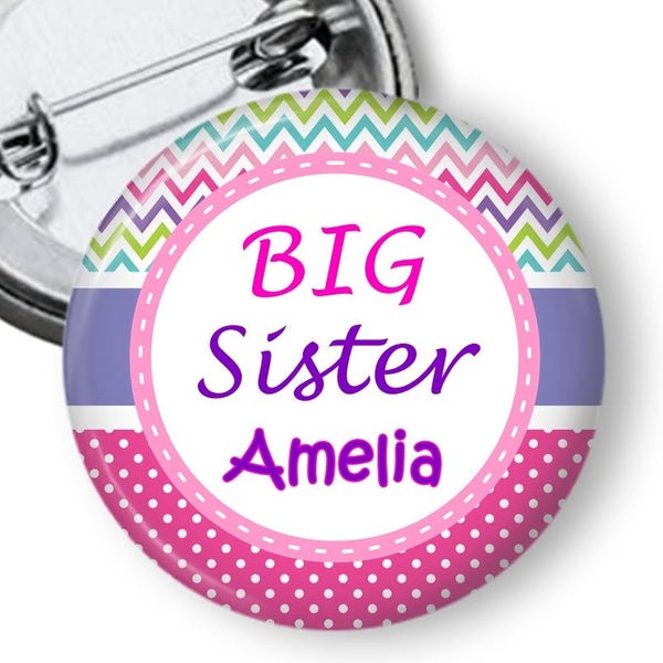 Personalized Big Sister T shirt Button - Big Sister Gift - Baby Shower Gift -  Rainbow Big Sister - Custom Big Sister Button