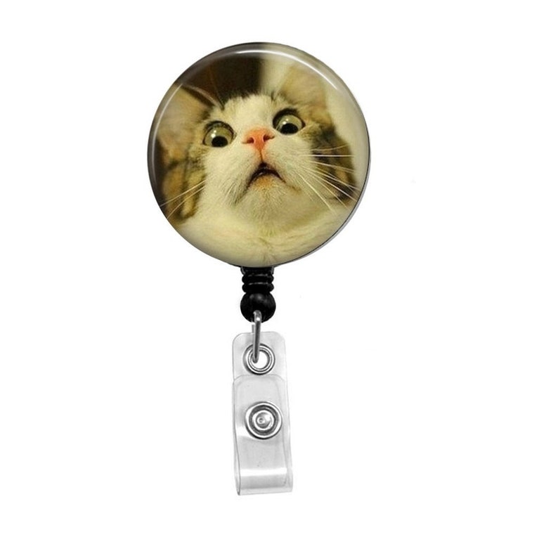 Retractable Badge Reel Cat ID Badge Badge Reels Funny Cat Badge Reel Funny Badge Reel D1 image 1