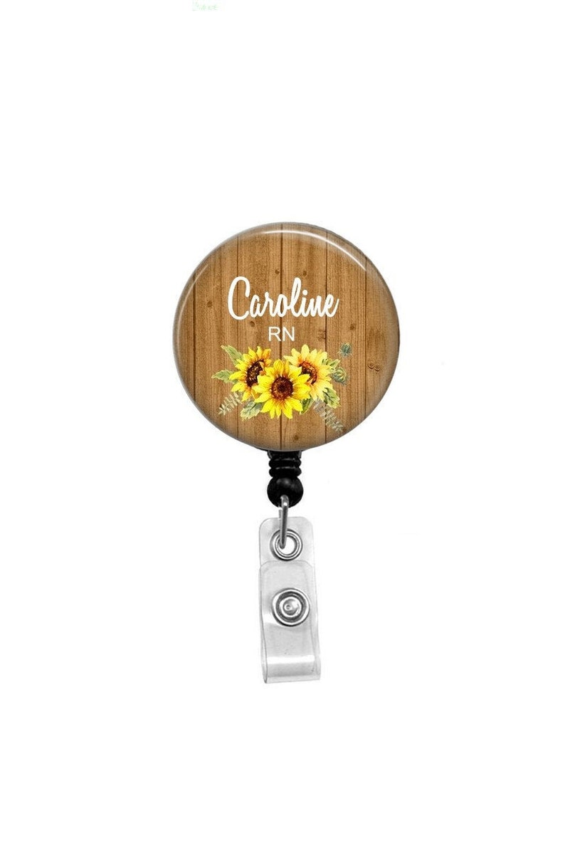 Sunflower Badge Reel Personalized ID Badge Badge Reels Id Badge Custom Nurse Badge Nurse Belt Clip Sunflower Nurse Name Badge image 1