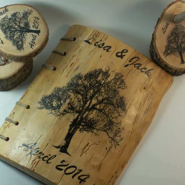 Custom Wedding Guest Book   rustic wedding guest book and pen holder, pen  and box for wedding rings SET with 3 TREES of life bridal shower