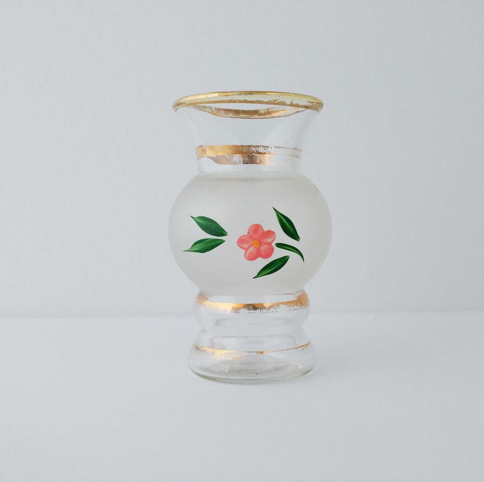 Small Vase Frosted White Floral Glass Vase Gold Rimmed Vintage Etsy