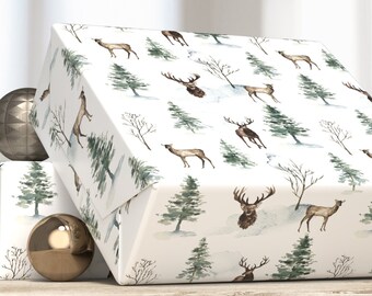 Christmas Wrapping Paper, Deer And Trees Gift Wrap Sheets, 20 by 28 Inches, 5 Sheets