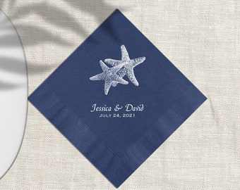 Personalized Cocktail Wedding Napkins Starfish Napkins Shower Napkins Beverage Napkins For Ocean Beach Tropical Wedding